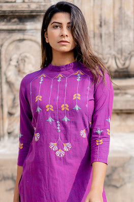 Okhai 'Aptitude' Hand Embroidered Mirror Work Pure Cotton Long Kurta