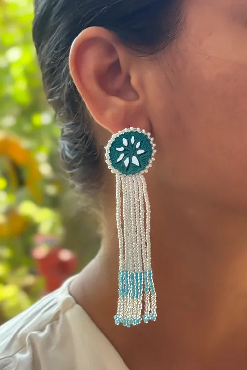 Antarang- Bead Work- Jil-Mil Earrings- Light Blue