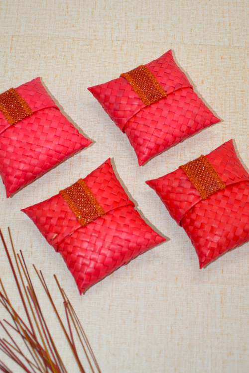 Dharini Palm Leaf Gift Pouches Red (Set Of 4)