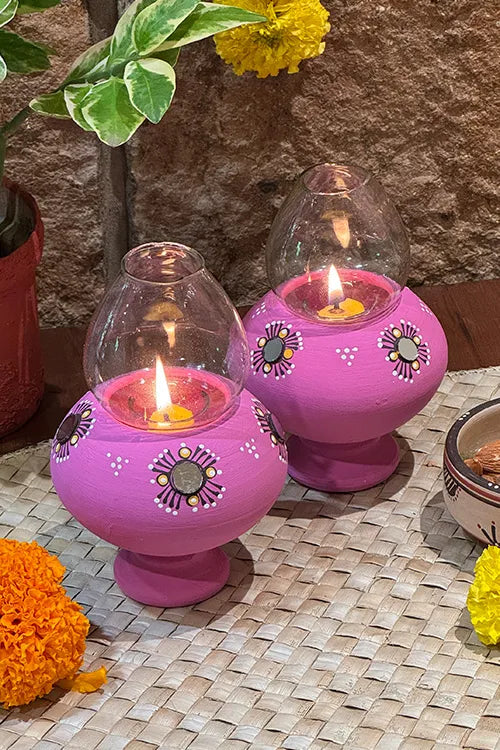 Antarang- Traditional Oil Lamps- Akhand Diyas- Purple(Set Of 2)