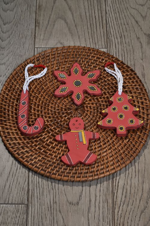 Antarang- Christmas Joy, Handcrafted: Terracotta Ornaments - Red(Set Of 4)