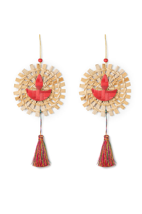 Greenkraft Mandala Diya Handcrafted Bamboo Hanging - Set Of 2