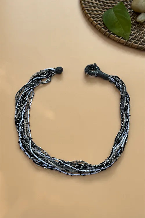 Antarang- Sakhi Chandani Neckpiece- [Black,White,Grey]- Threads & Beads