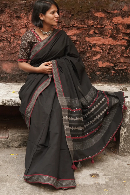 Sadhna"Kaala Sutra"Mangalagiri Cotton Applique Saree