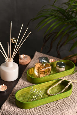 Kadam HaatHandmade Bamboo Bedside Tray - (Set of 2) - Green