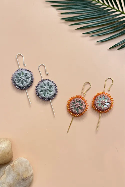 Antarang- Mirror Earrings- Kaan- Set Of 2- Light Grey And Light Brown Pair