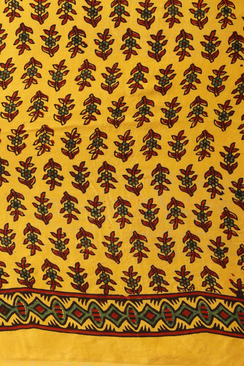 Tenaaro Ajrakh Hand Block Printed Modal Silk Saree  (Yellow-21)