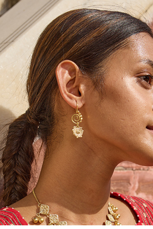 Miharu Squre Beaded Floral Brass Handmade Earrings For Women Online