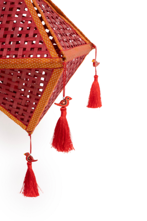 Greenkraft Jhoomar Handcrafted Bamboo Lantern Red