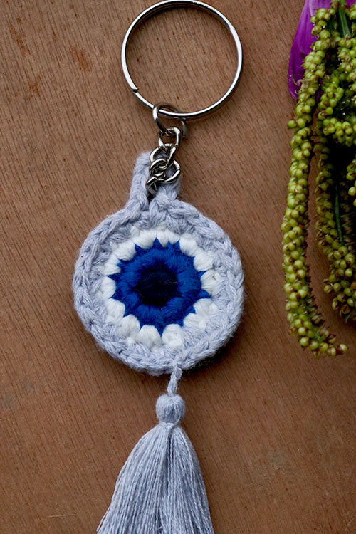 Himalayan Blooms Hand Made Crochet Soft Toys - Evil Eye Keychain