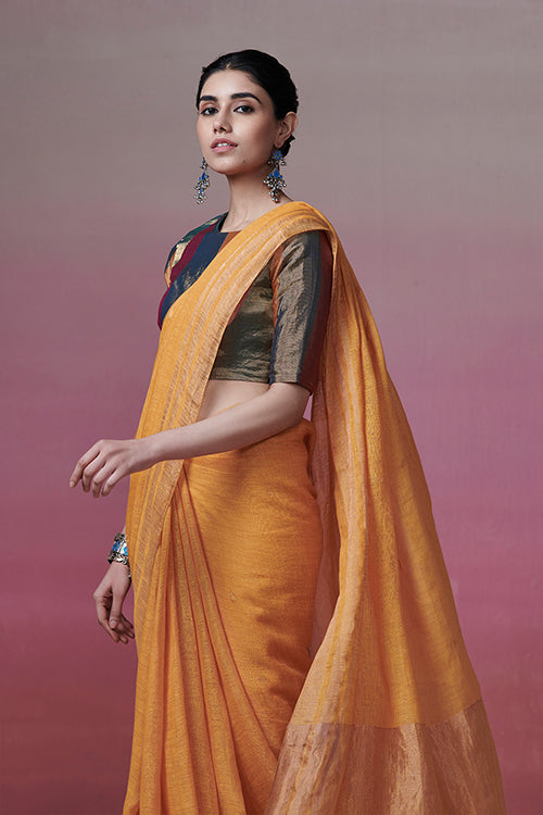 Dressfolk Golden Glow Linen Saree