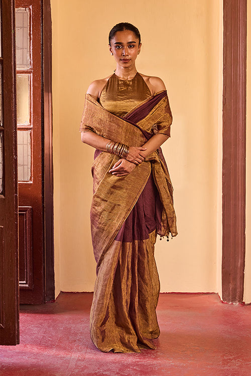 Dressfolk Deep Night Linen Saree