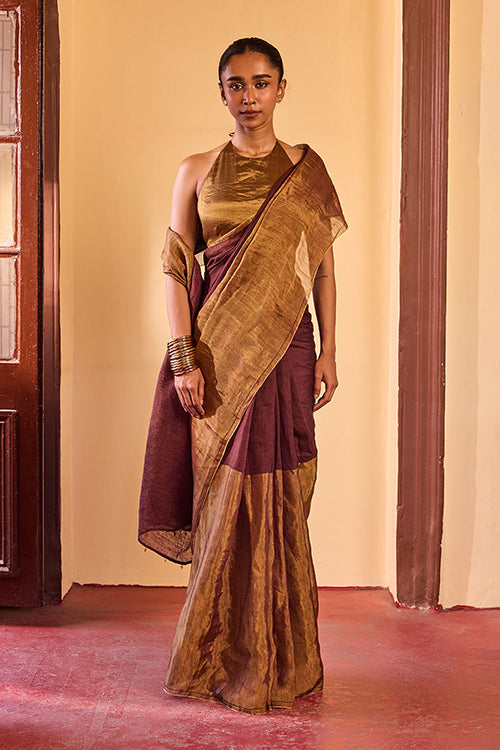 Dressfolk Deep Night Linen Saree