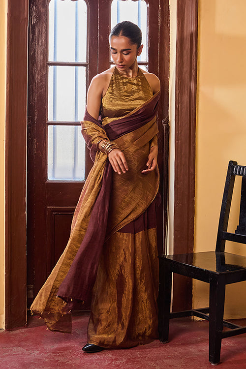 Dressfolk Deep Night Linen Saree