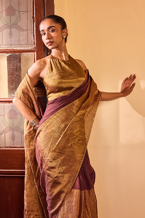 Dressfolk Deep Night Linen Saree