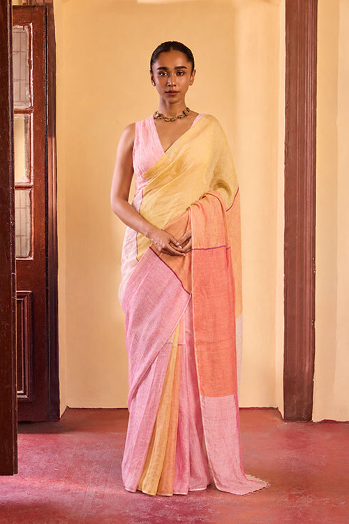 Dressfolk Sunset Hues Linen Saree