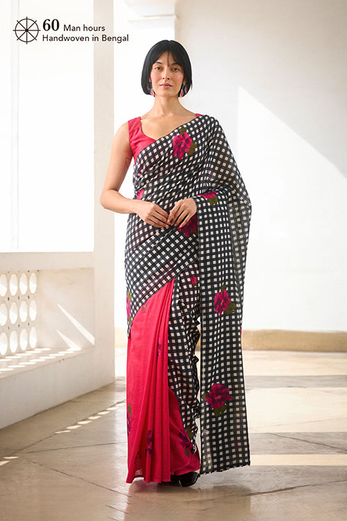 Dressfolk Bloom Check Bengal Cotton Saree