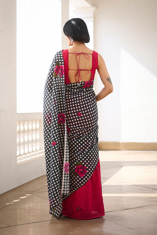 Dressfolk Bloom Check Bengal Cotton Saree