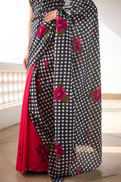 Dressfolk Bloom Check Bengal Cotton Saree
