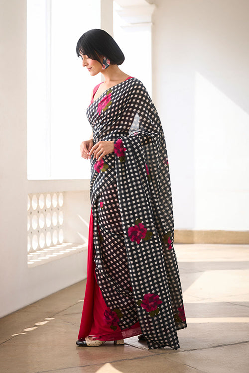 Dressfolk Bloom Check Bengal Cotton Saree
