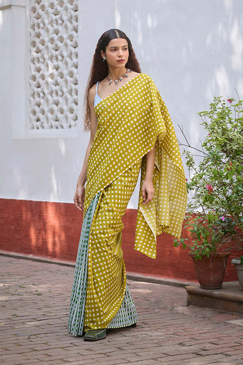 Dressfolk Grid play Bengal Cotton Saree