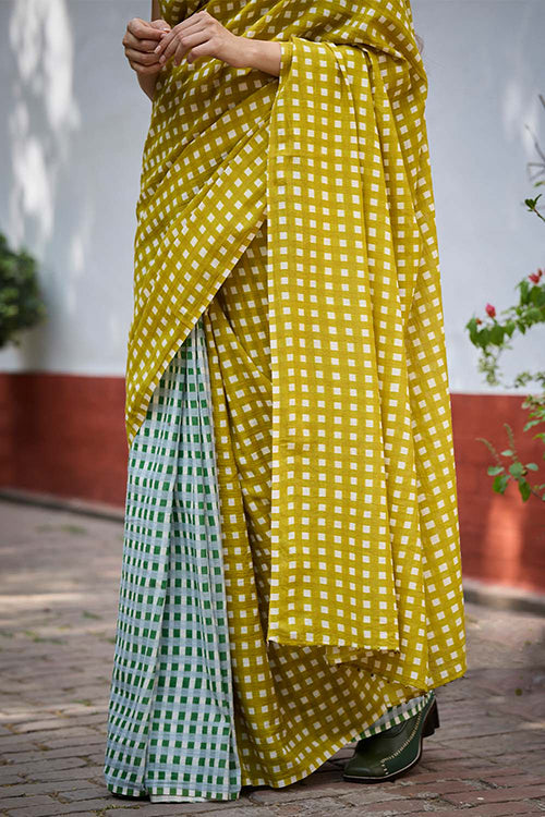 Dressfolk Grid play Bengal Cotton Saree