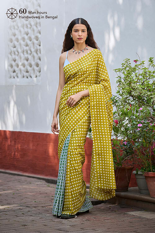 Dressfolk Grid play Bengal Cotton Saree