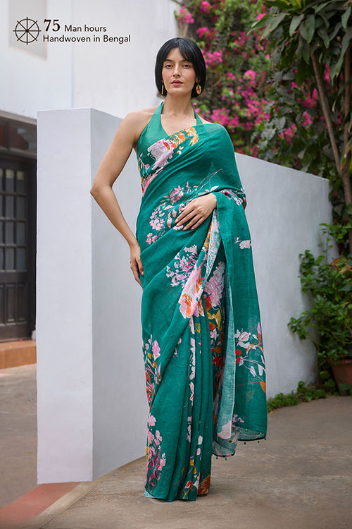 Dressfolk Bloomscape Linen Saree