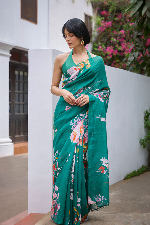 Dressfolk Bloomscape Linen Saree