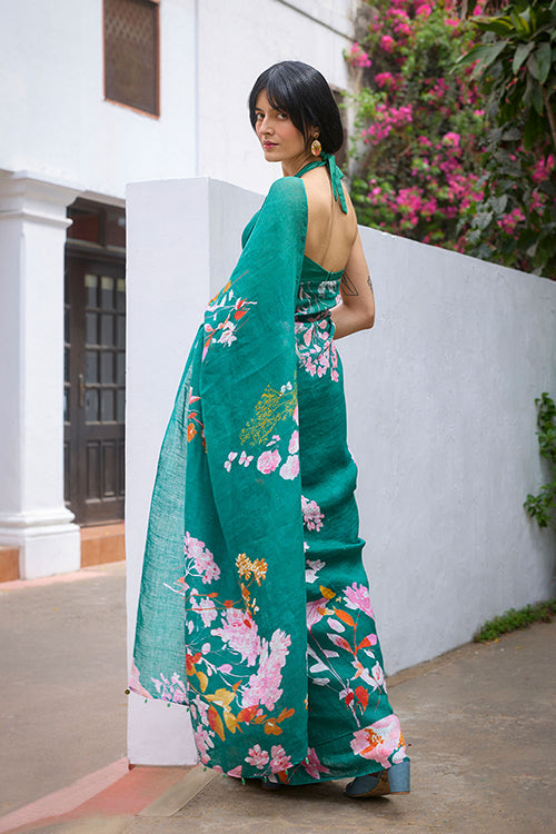 Dressfolk Bloomscape Linen Saree