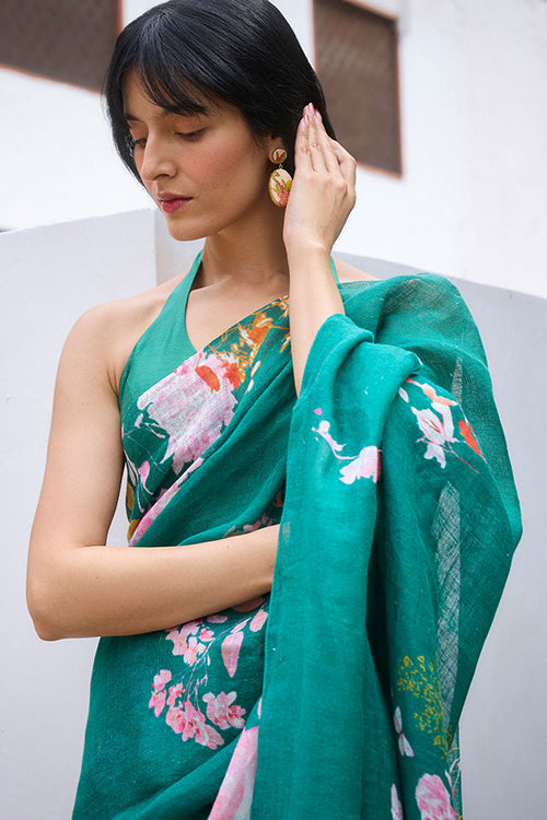 Dressfolk Bloomscape Linen Saree
