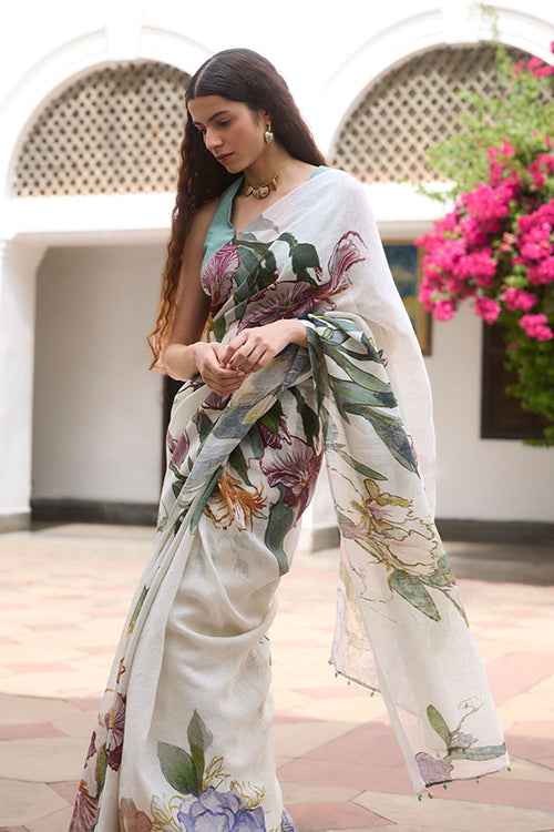 Dressfolk Flora Burst Linen Saree