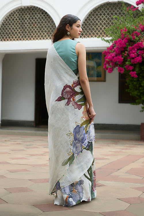 Dressfolk Flora Burst Linen Saree