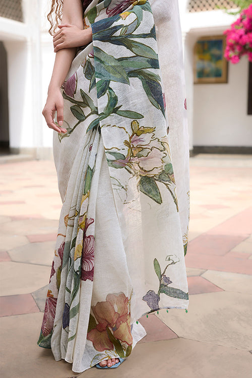 Dressfolk Flora Burst Linen Saree