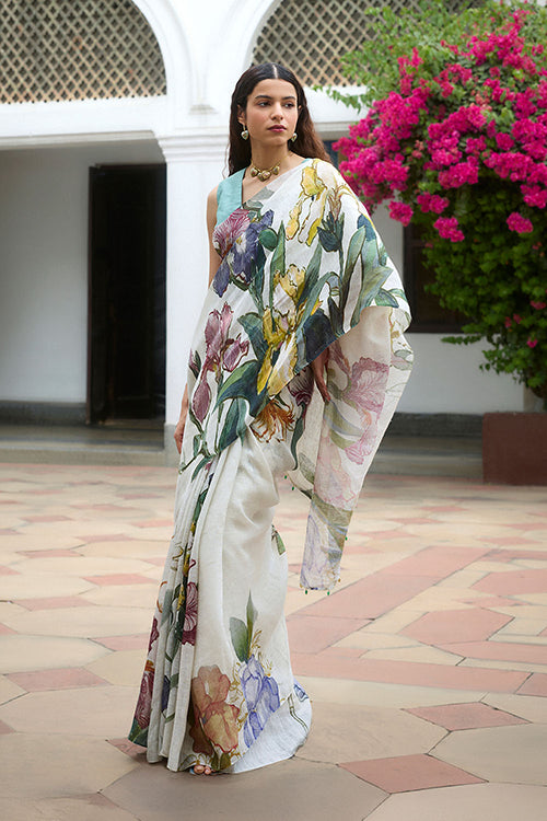 Dressfolk Flora Burst Linen Saree