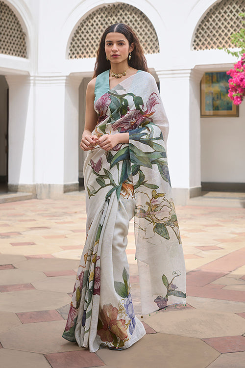 Dressfolk Flora Burst Linen Saree