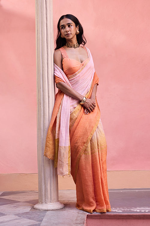 Dressfolk Blush Sky Linen Saree