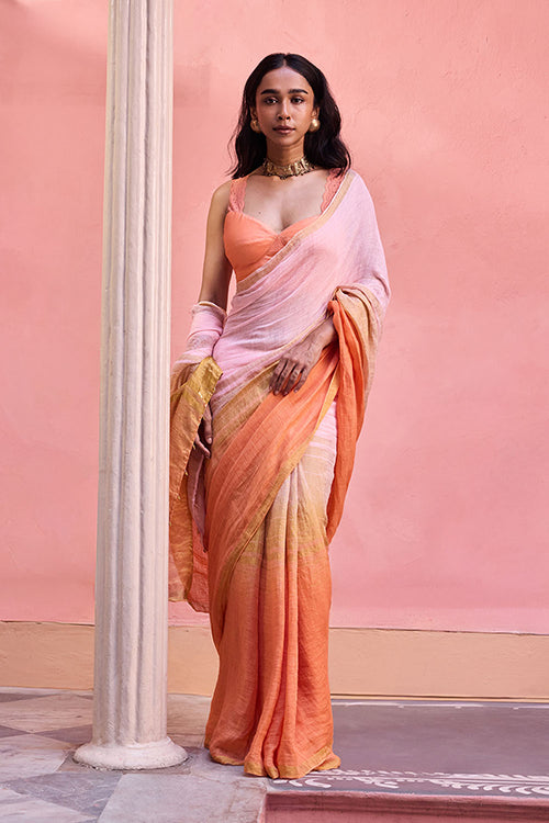 Dressfolk Blush Sky Linen Saree