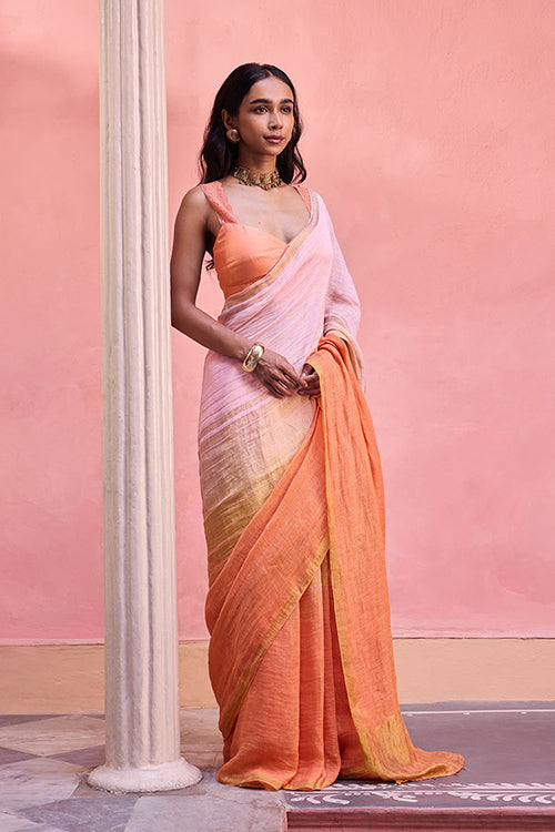Dressfolk Blush Sky Linen Saree