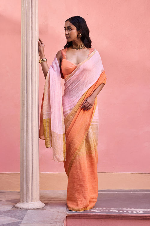 Dressfolk Blush Sky Linen Saree