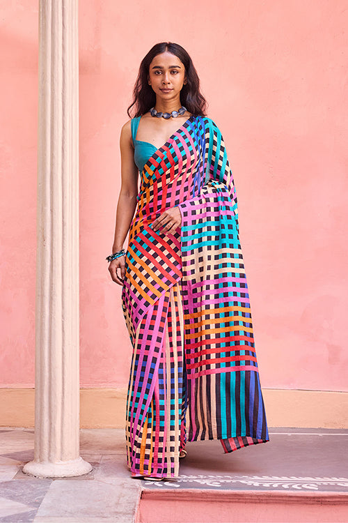Dressfolk Electric Waves Bengal Cotton Saree