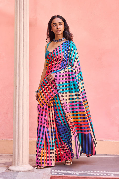 Dressfolk Electric Waves Bengal Cotton Saree