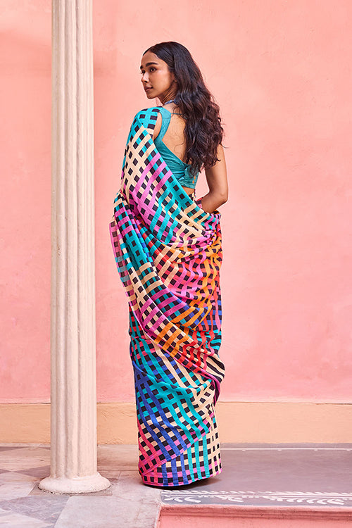 Dressfolk Electric Waves Bengal Cotton Saree