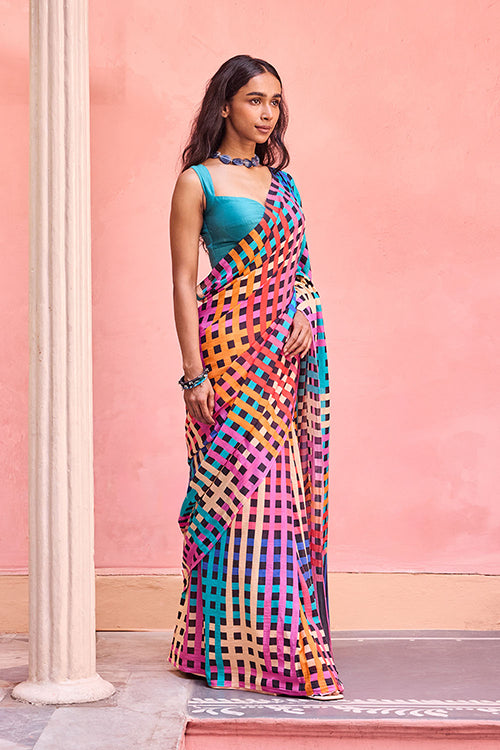 Dressfolk Electric Waves Bengal Cotton Saree