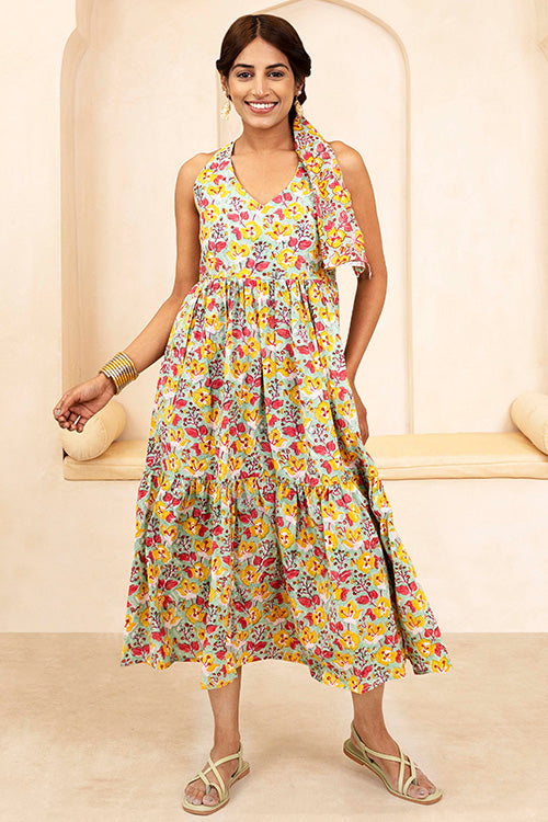 Shuddhi Mint Green Halter Neck Dress