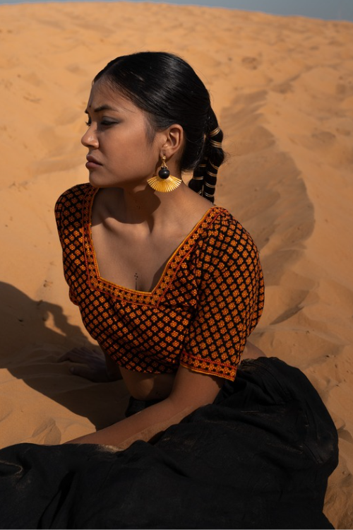 'Kabbish 'Bhavai-Kali Statement Earring' Black Pottery, Terracotta'