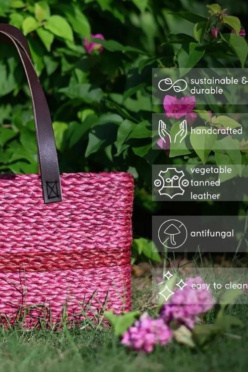 Handmade Sabai Grass Shopping Bag - Red