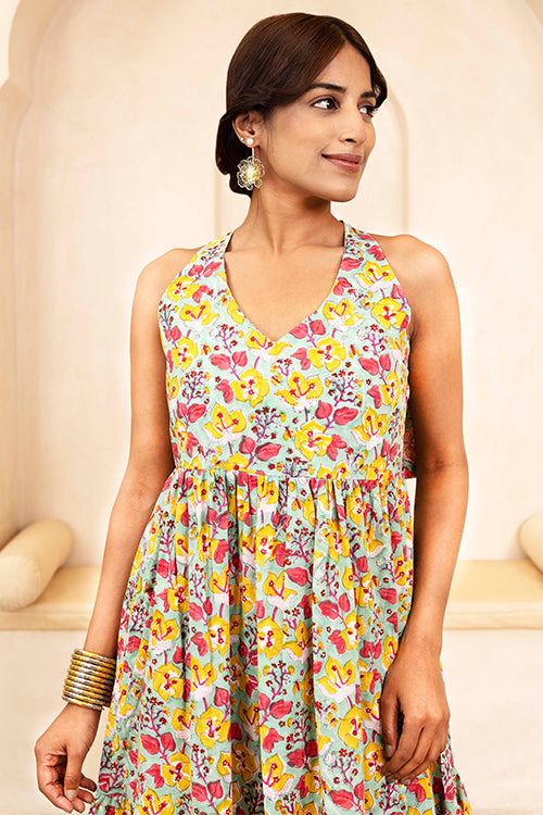 Shuddhi Mint Green Halter Neck Dress