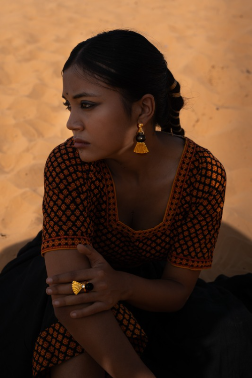 'Kabbish 'Bhavai-Half Kali Earring' Black Pottery, Terracotta'