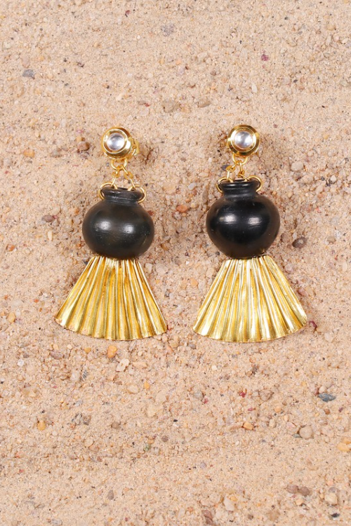 'Kabbish 'Bhavai-Half Kali Earring' Black Pottery, Terracotta'